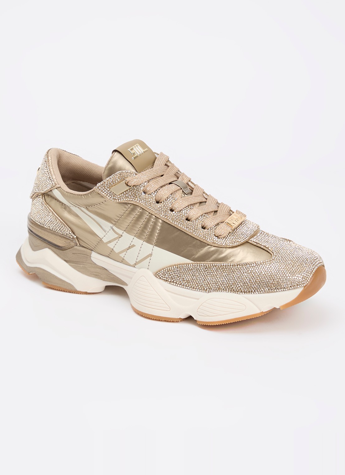 Steve Madden Setback-R sneaker met strass - voorkant 2 goud
