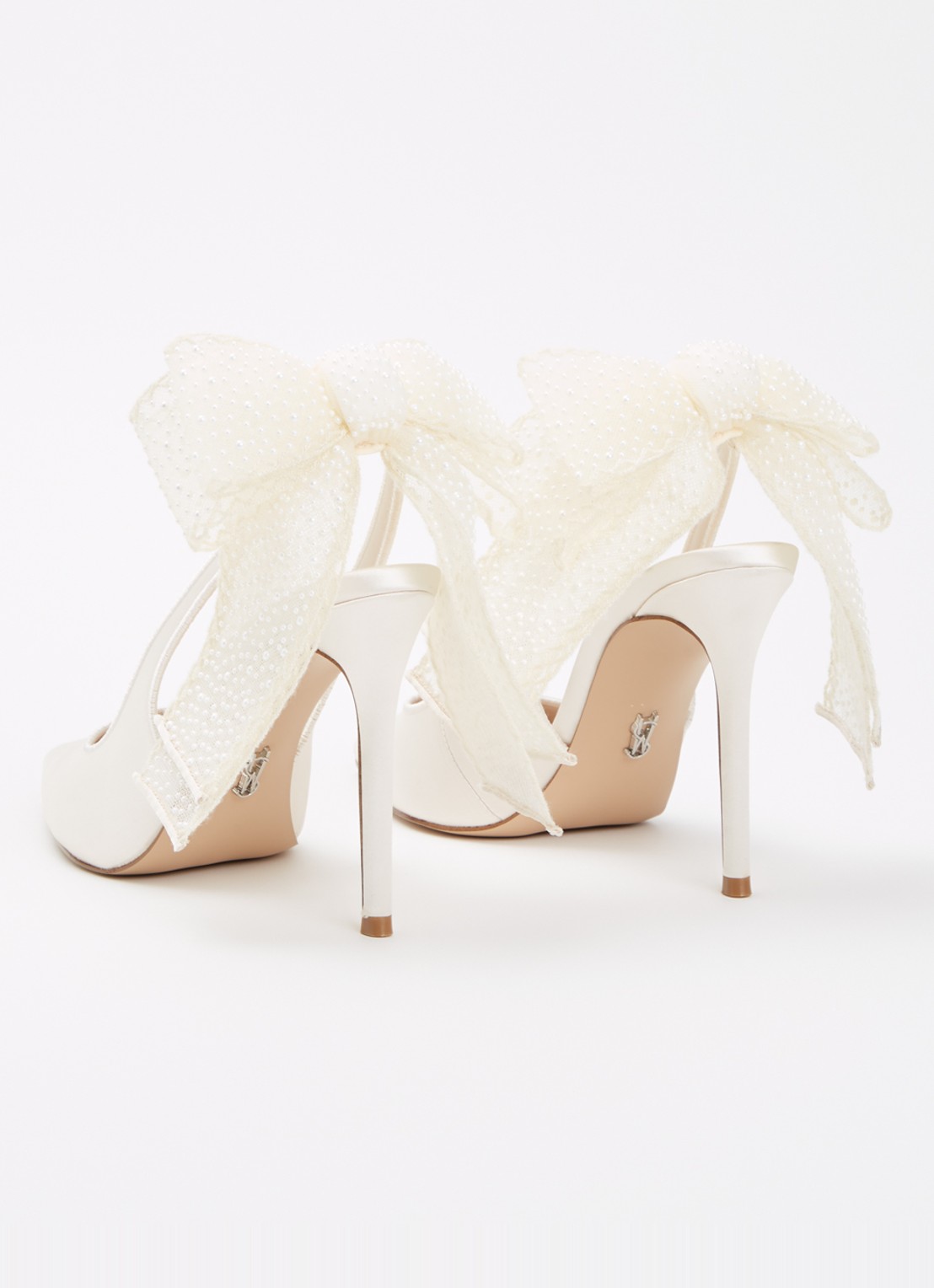 Steve Madden Teacup-P slingback van satijn met strikdetail - achterkant ivoor