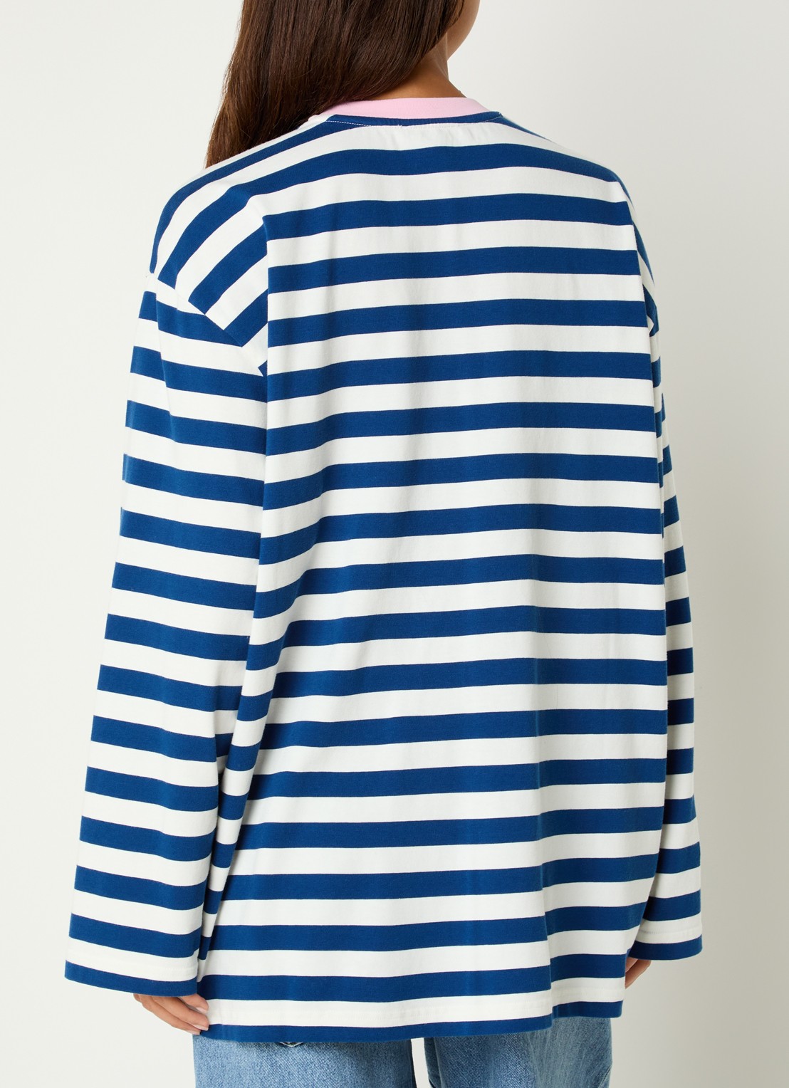 Stieglitz Alberta longsleeve met streepprint en logoborduring - achterkant 2 blauw