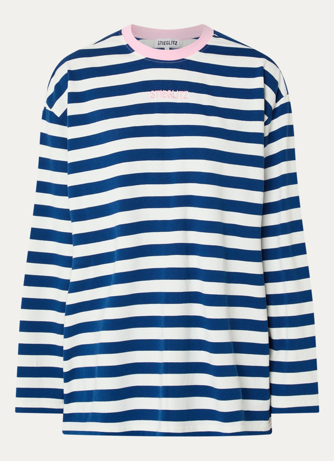 Stieglitz Alberta longsleeve met streepprint en logoborduring - voorkant 3 blauw