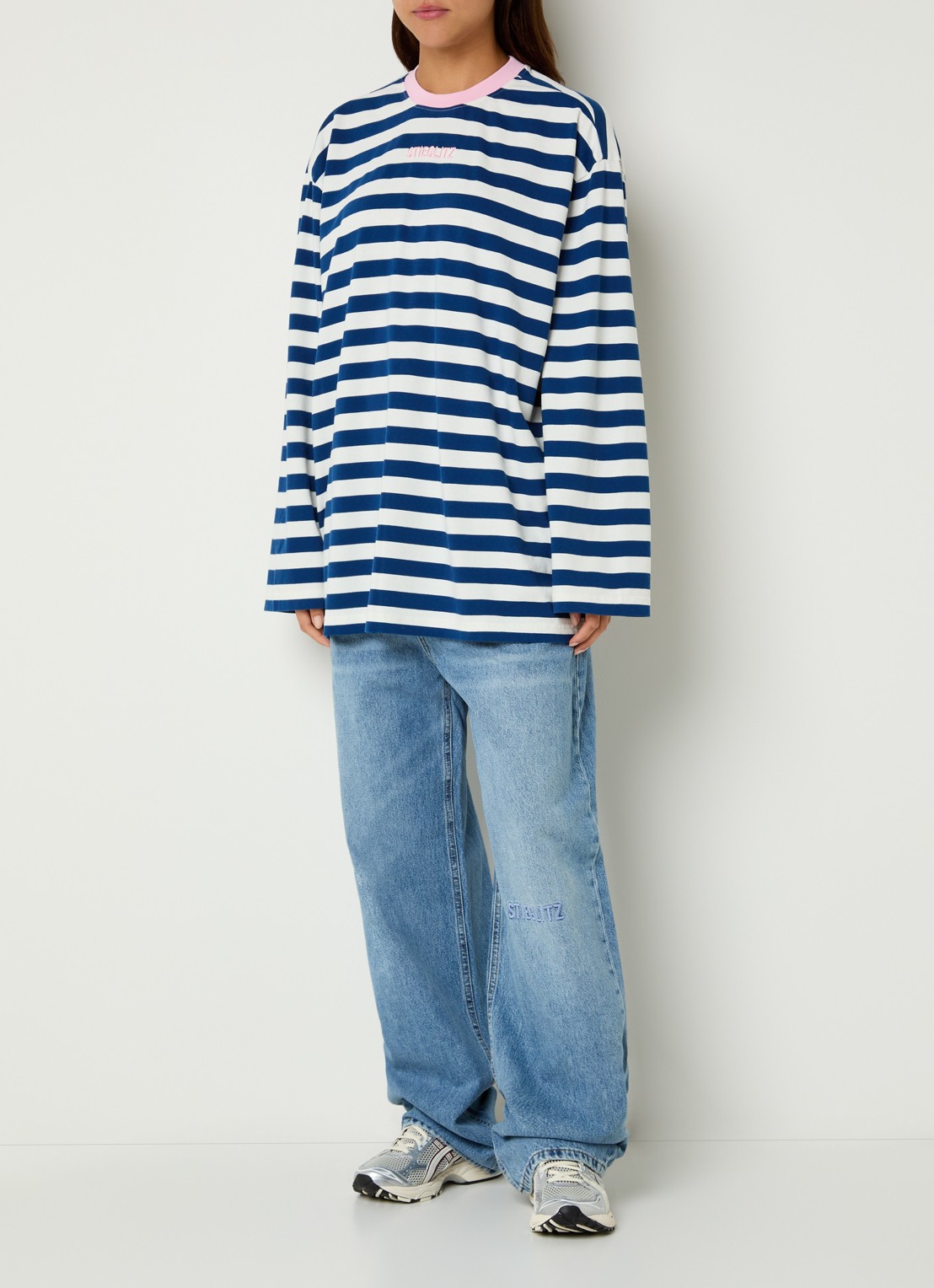 Stieglitz Alberta longsleeve met streepprint en logoborduring - voorkant 4 blauw