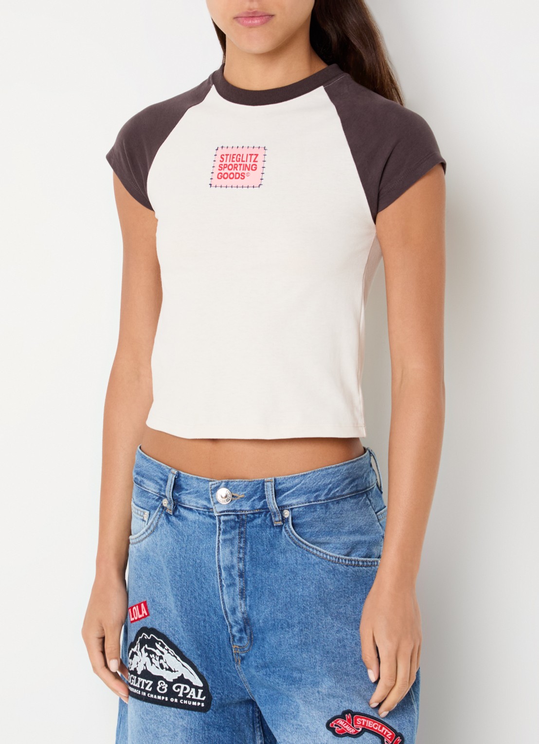 Stieglitz Baby cropped T-shirt met logoborduring - detail 2 wit