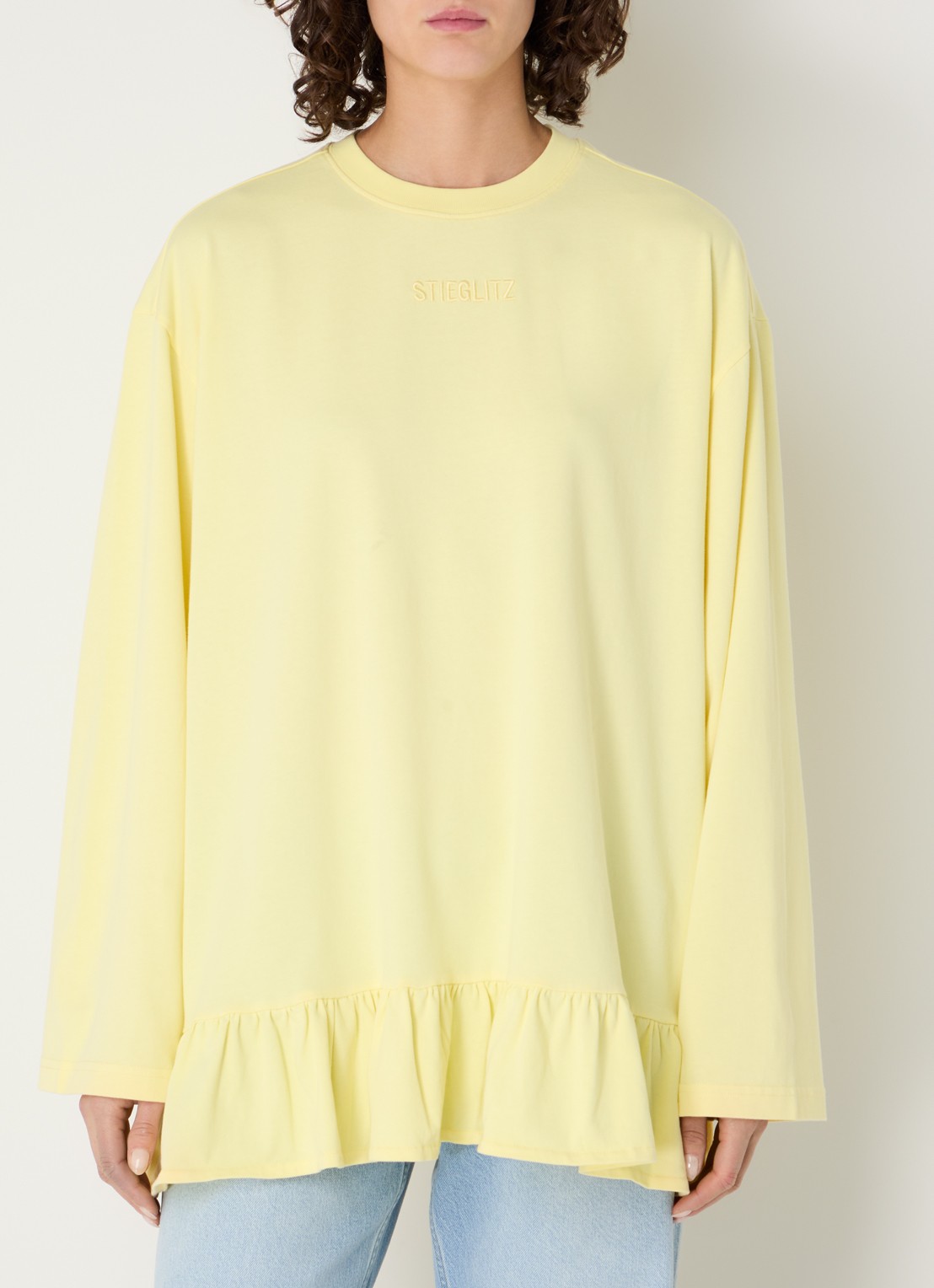 Stieglitz Brisa longsleeve met logo en volant - detail 4 geel