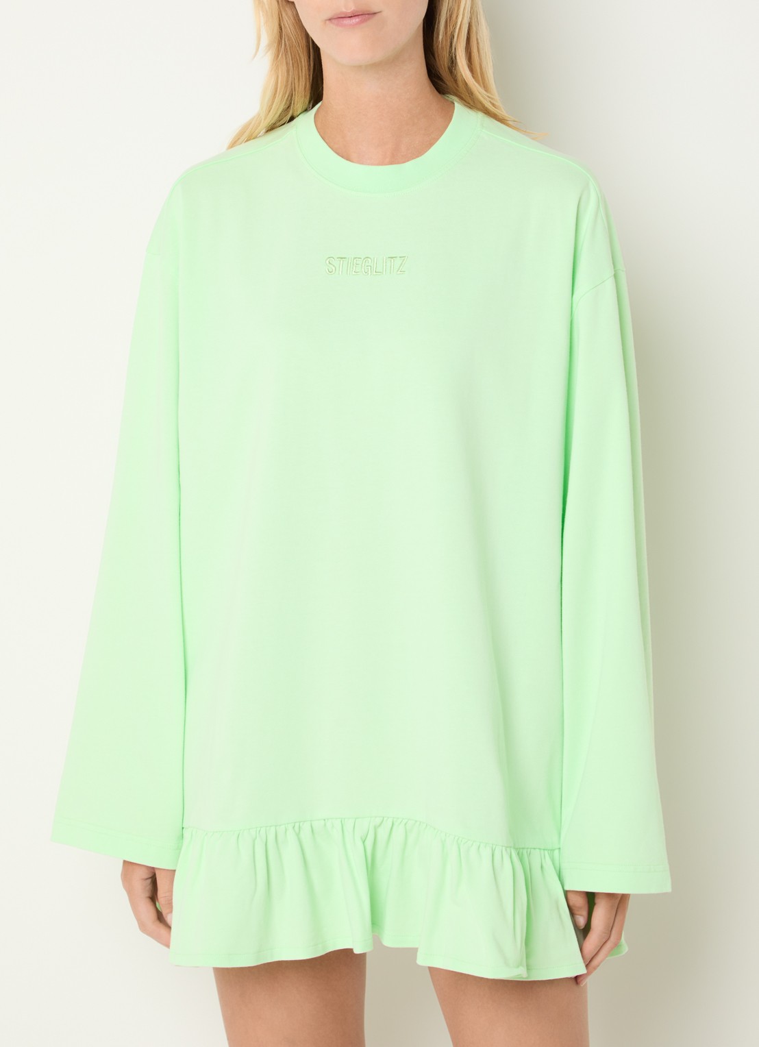 Stieglitz Brisa longsleeve met logo en volant - detail 2 neongroen