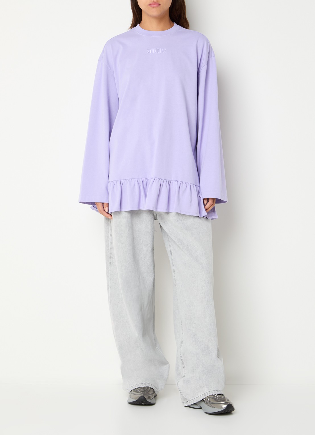 Stieglitz Brisa longsleeve met logo en volant - voorkant 4 paars