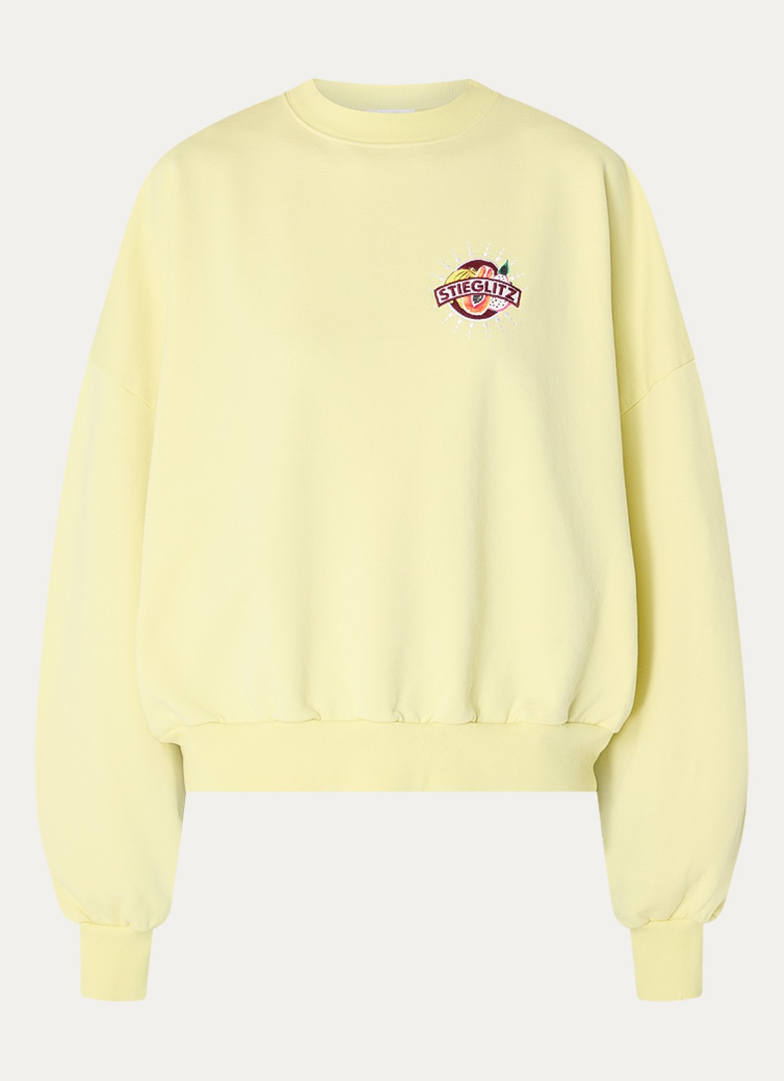 Stieglitz Cindy sweater met logo- en backprint - voorkant 2 geel
