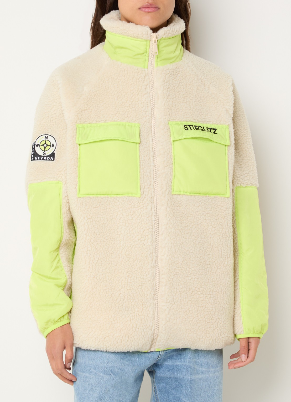 Stieglitz Devante jack van teddy met klepzakken en logoborduring - detail 4 beige
