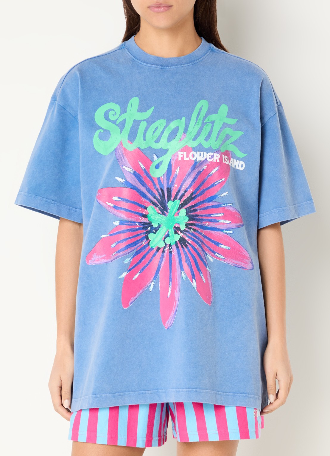 Stieglitz Elida oversized T-shirt met logoprint - detail 4 blauw