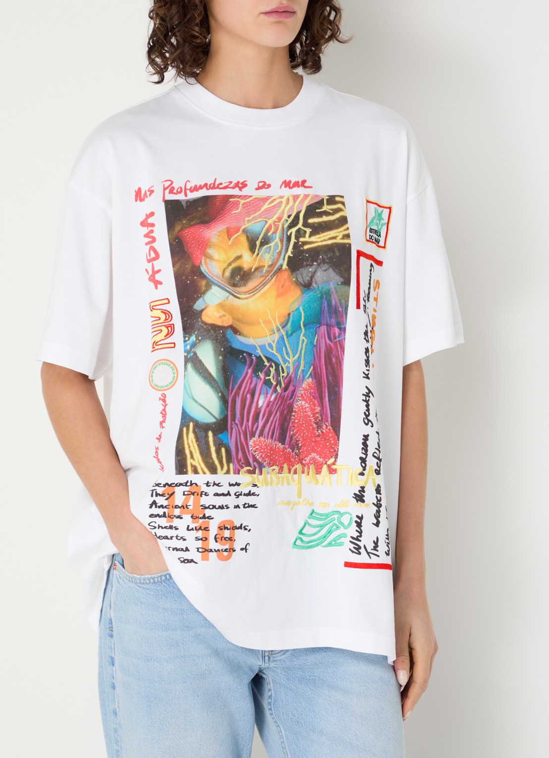 Stieglitz Erika oversized T-shirt met print - detail wit