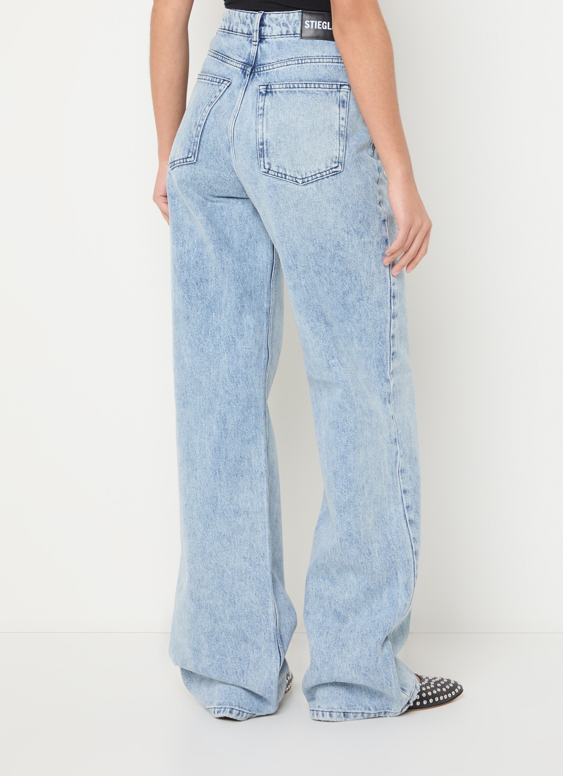 Stieglitz High waist wide leg jeans met lichte wassing - achterkant indigo