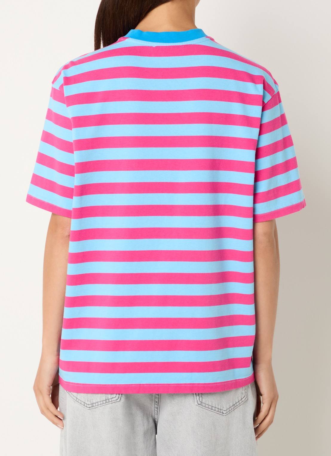 Stieglitz Joana T-shirt met logo en streepprint - achterkant 3 donkerroze