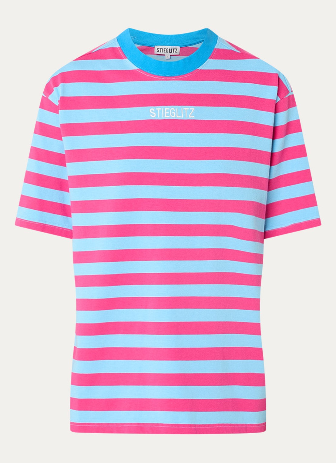Stieglitz Joana T-shirt met logo en streepprint - voorkant donkerroze