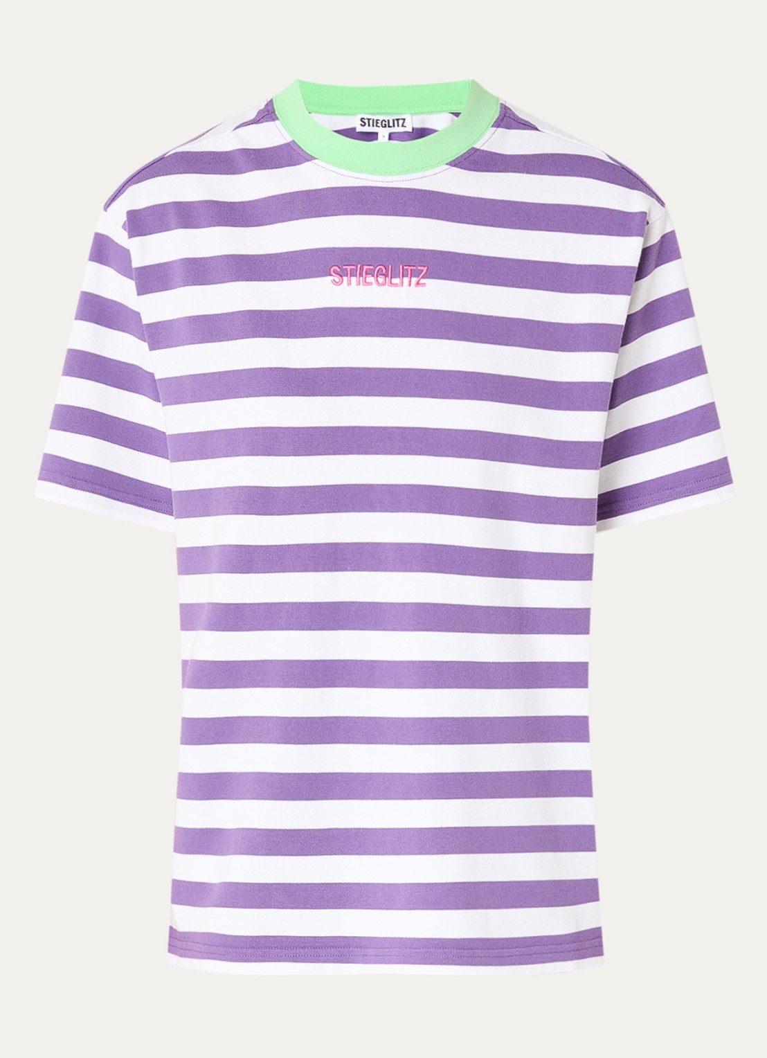 Stieglitz Joana T-shirt met streepprint en logo - voorkant 2 paars