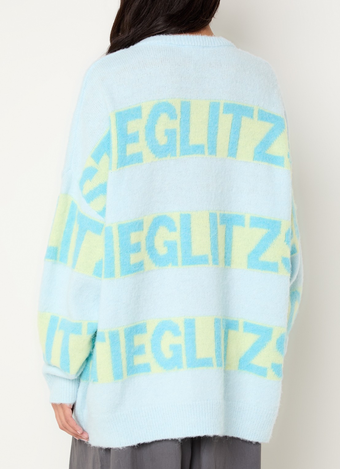 Stieglitz Keisa grofgebreide trui met logoprint - achterkant lichtblauw
