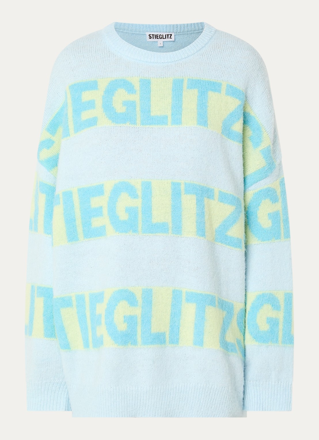 Stieglitz Keisa grofgebreide trui met logoprint - voorkant 3 lichtblauw