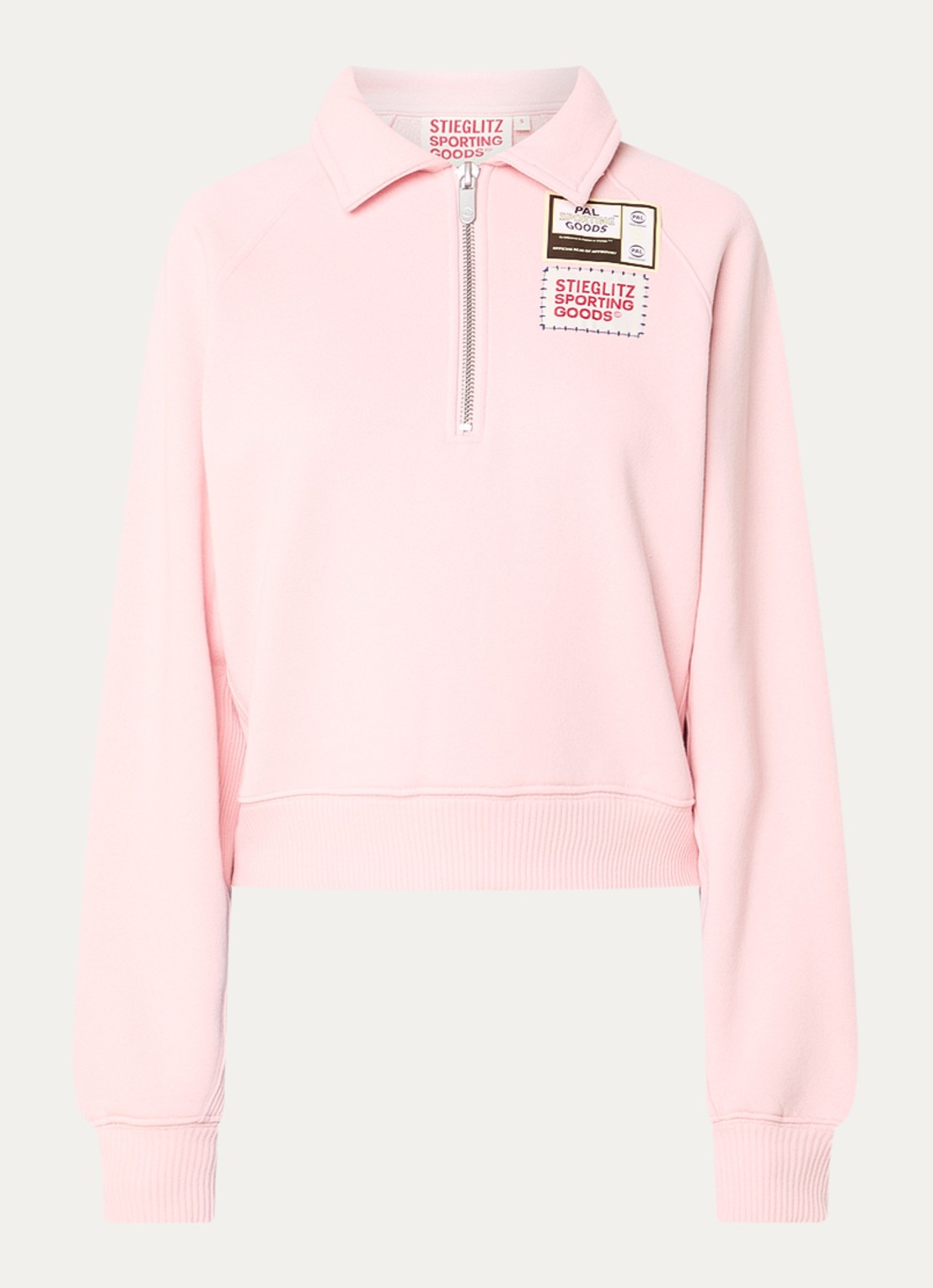 Stieglitz Lola sweater met logoprint en halve rits - voorkant 3 lichtroze