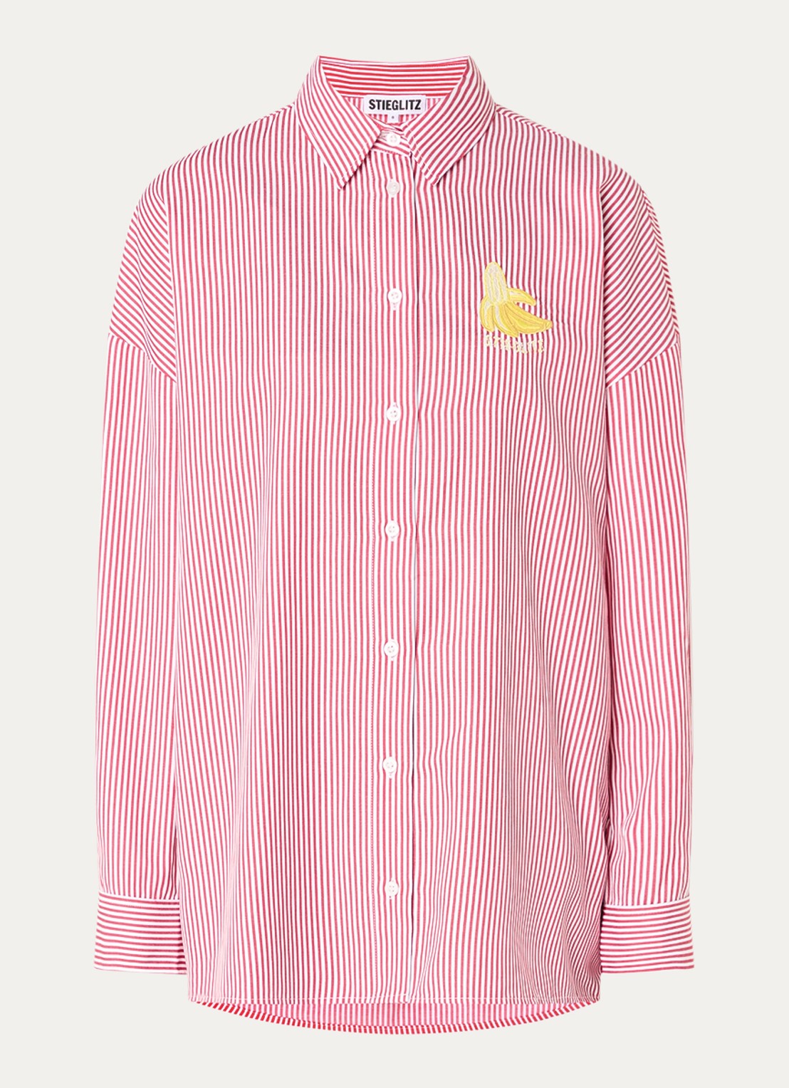 Stieglitz Lua blouse met streepprint en borduring - voorkant rood