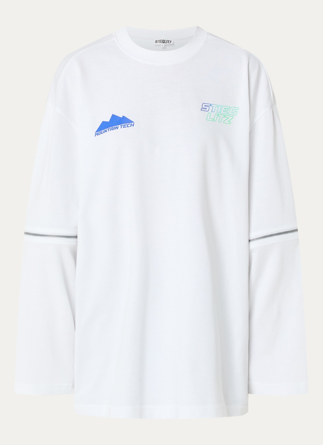 Stieglitz Mare oversized longsleeve met logo- en backprint - voorkant 3 wit