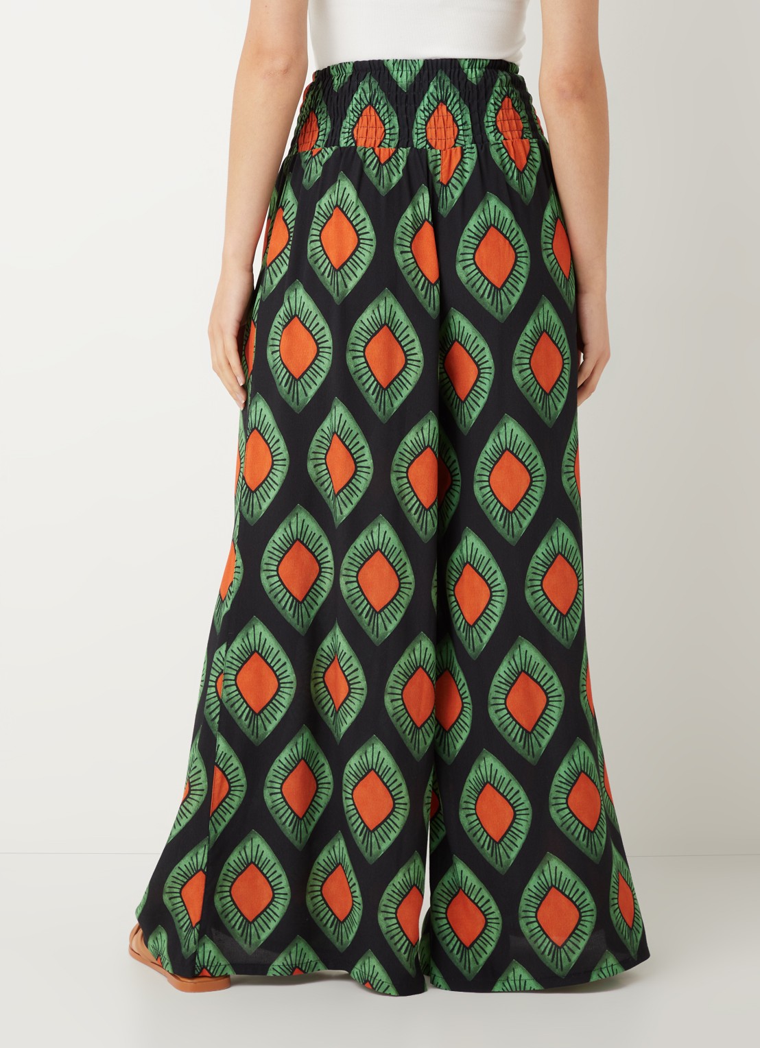 Stieglitz Mata high waist wide fit palazzo broek van viscose met print - achterkant zwart