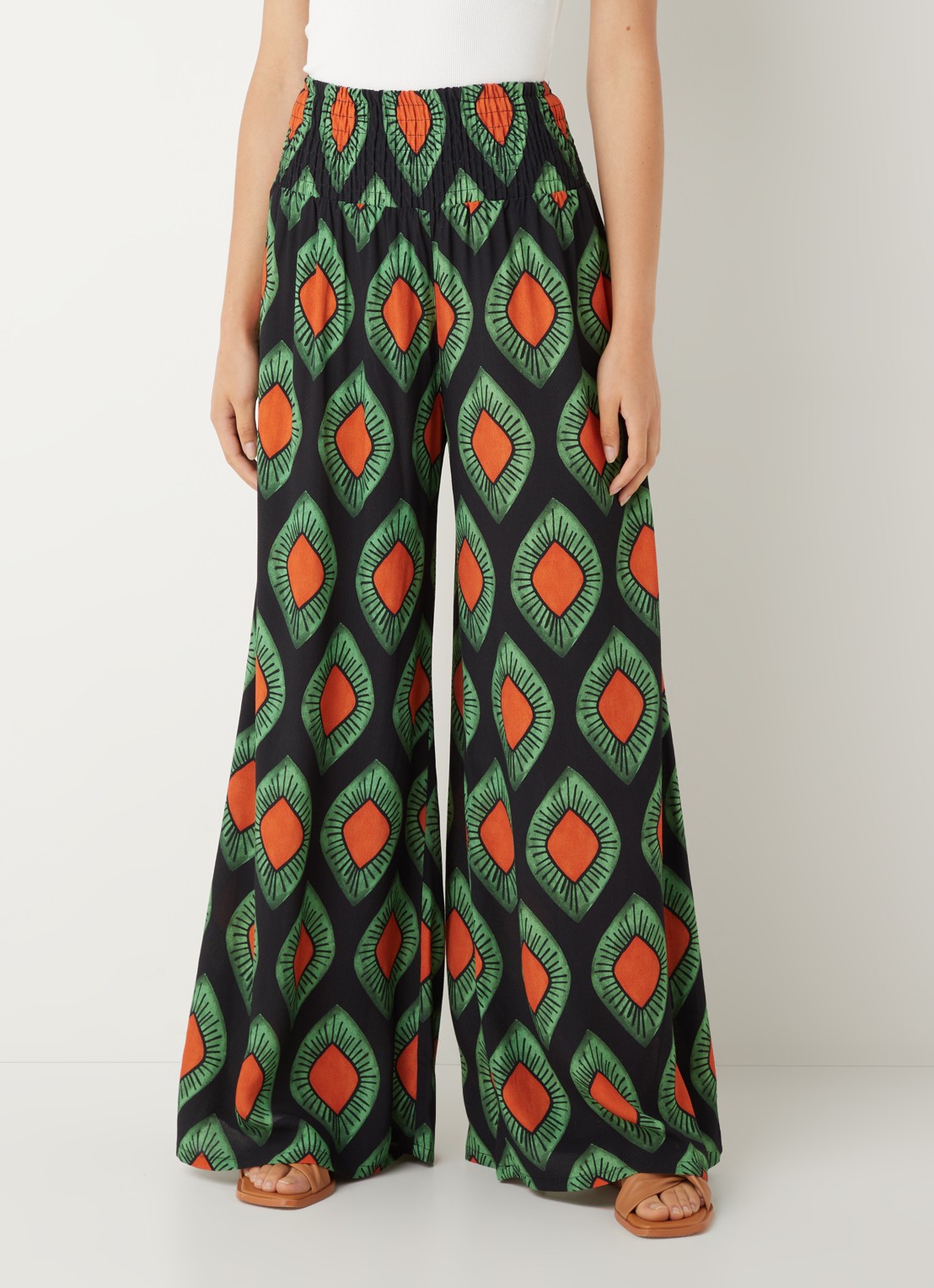 Stieglitz Mata high waist wide fit palazzo broek van viscose met print - detail 2 zwart