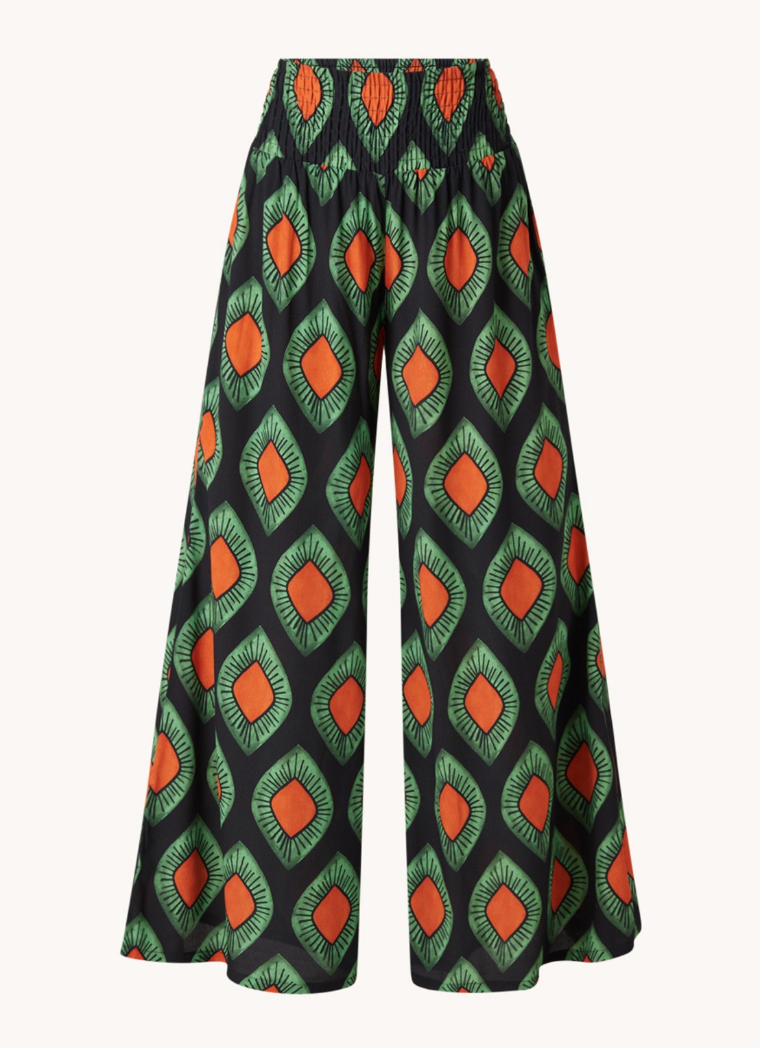 Stieglitz Mata high waist wide fit palazzo broek van viscose met print - voorkant 3 zwart
