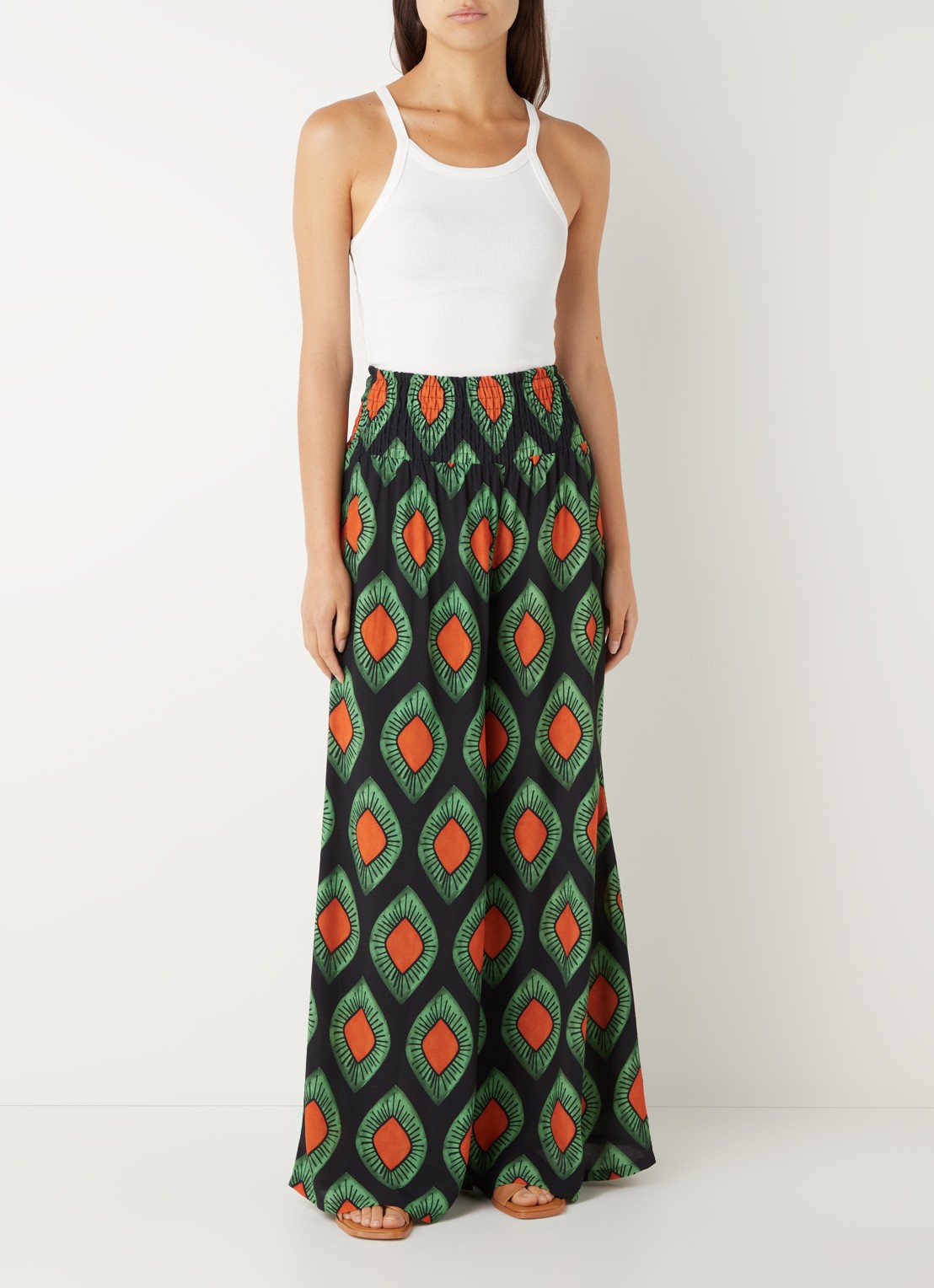 Stieglitz Mata high waist wide fit palazzo broek van viscose met print - voorkant 4 zwart