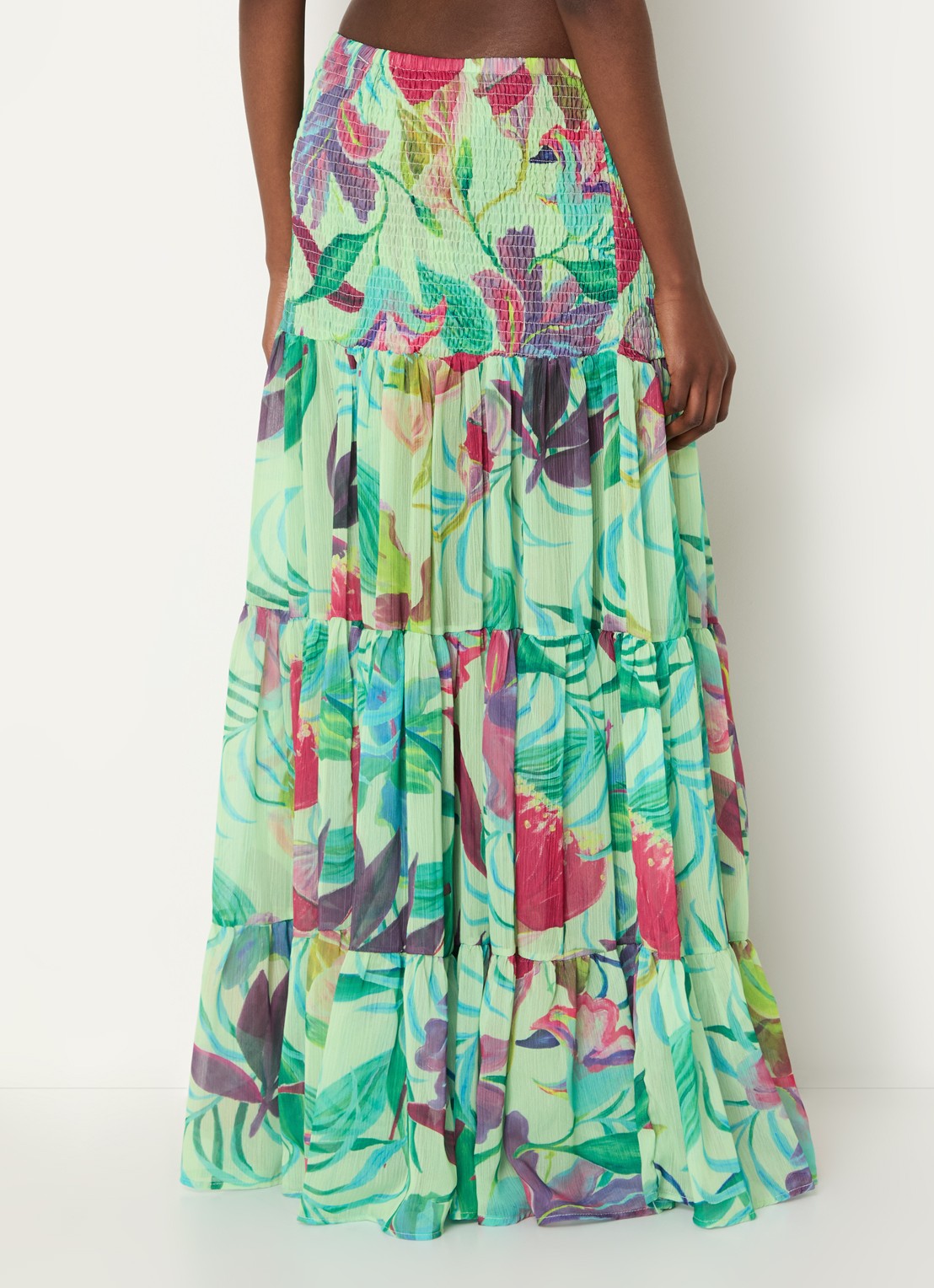 Stieglitz Maxi rok met smockwerk en print - achterkant mint