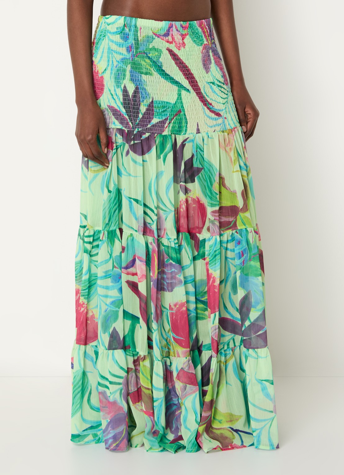 Stieglitz Maxi rok met smockwerk en print - detail 2 mint