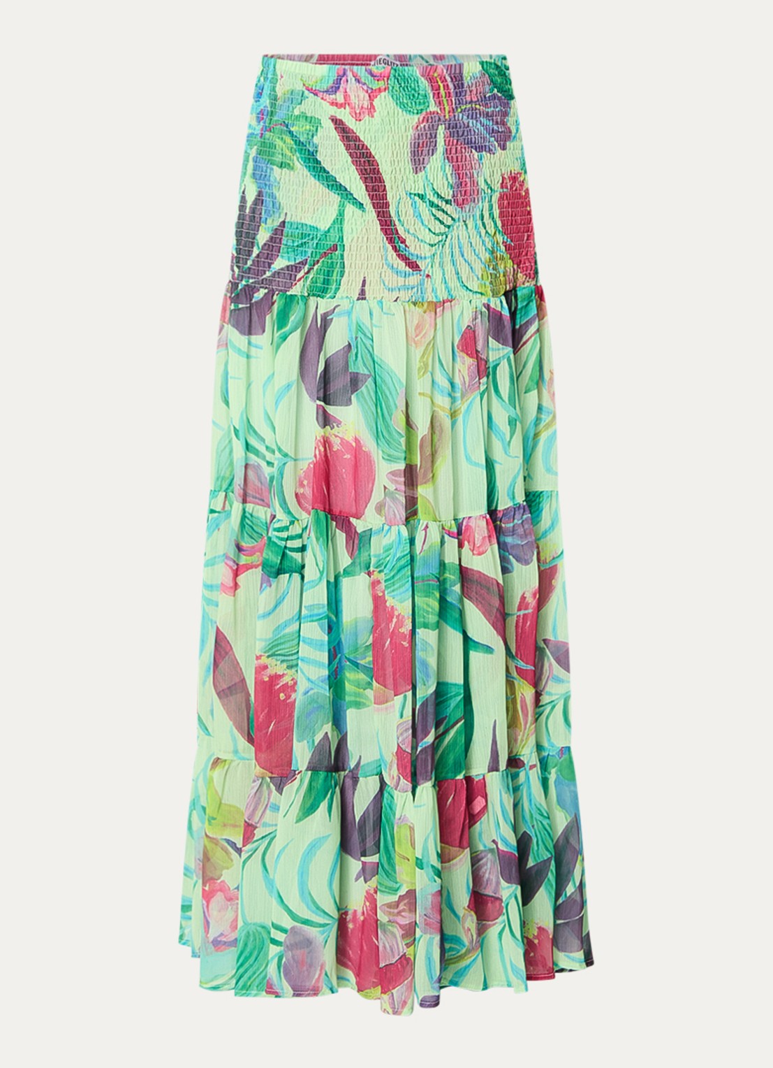 Stieglitz Maxi rok met smockwerk en print - voorkant 3 mint