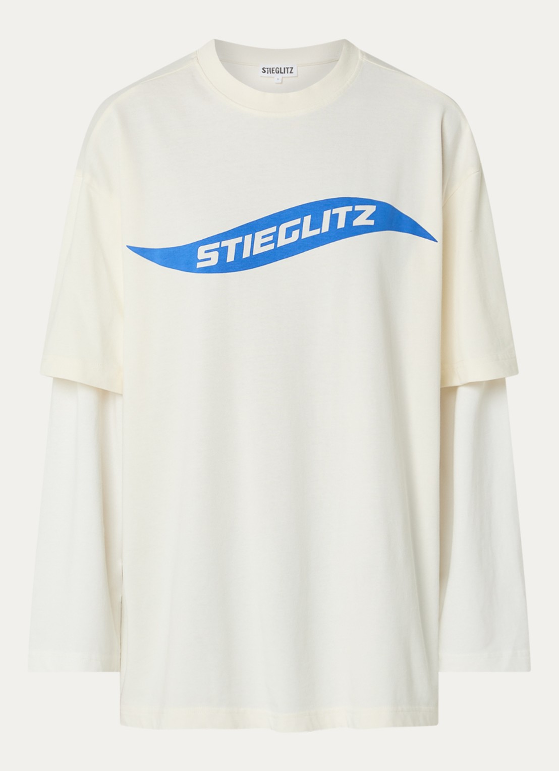 Stieglitz Milano oversized longsleeve met logoprint - voorkant 2 gebroken wit