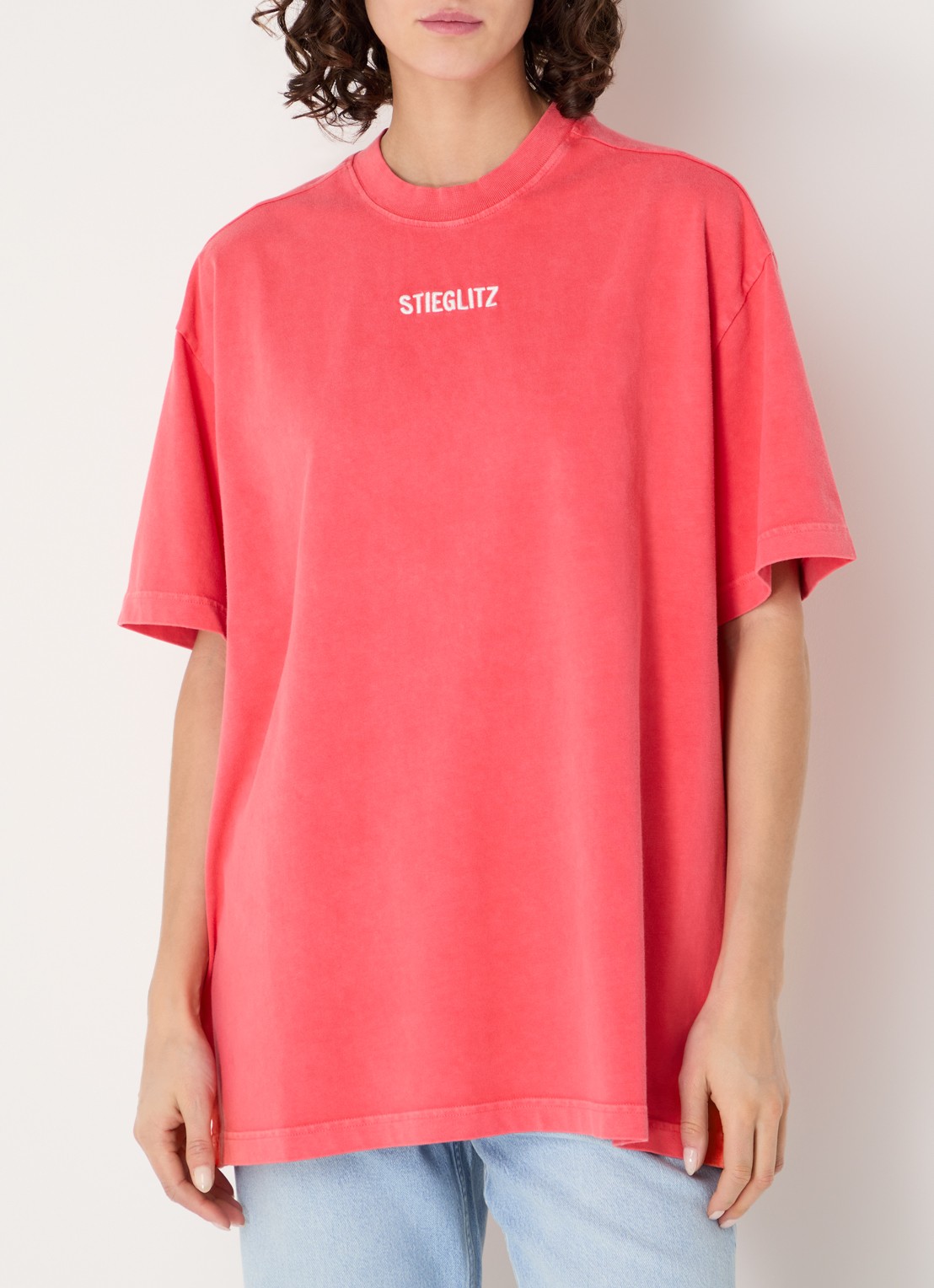 Stieglitz Oversized T-shirt met logoborduring - detail 4 koraal