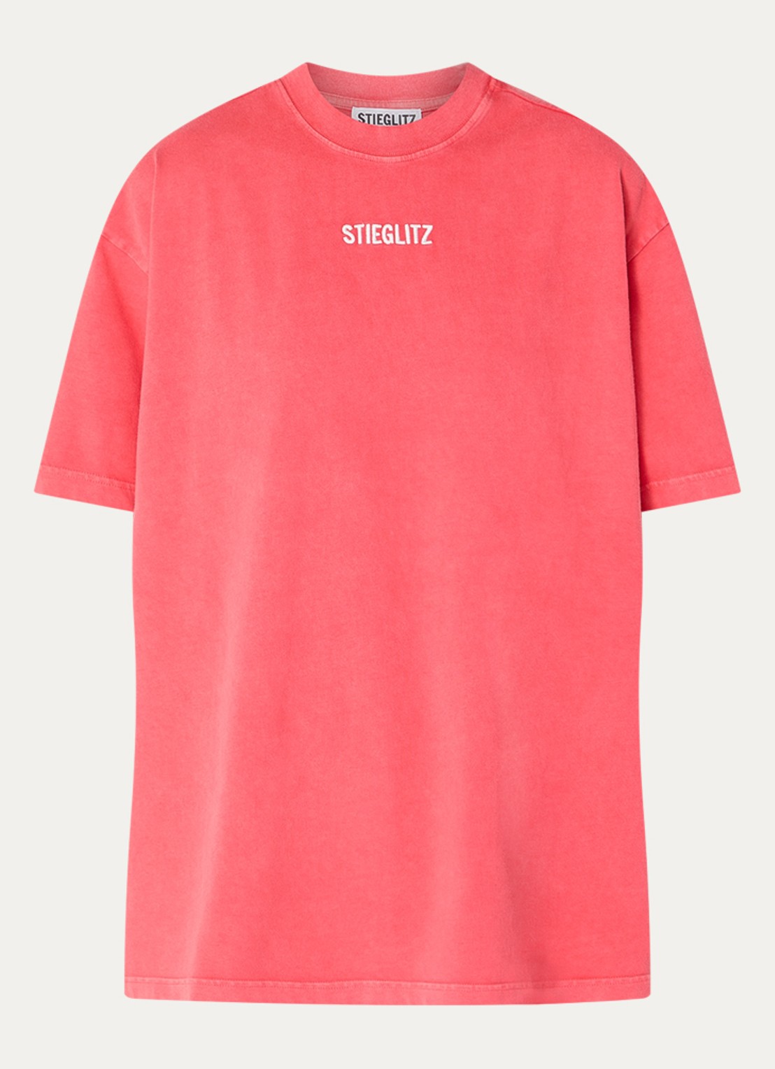 Stieglitz Oversized T-shirt met logoborduring - voorkant 2 koraal