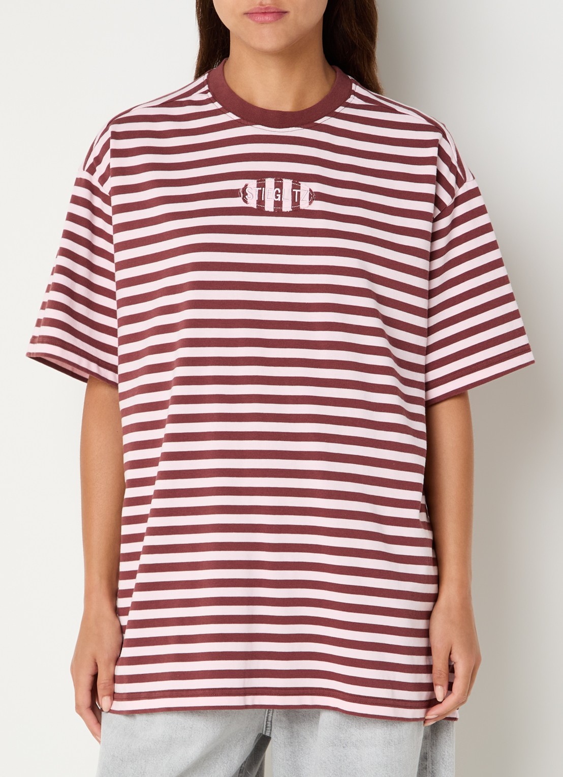 Stieglitz Oversized T-shirt met streepprint - detail 3 roze