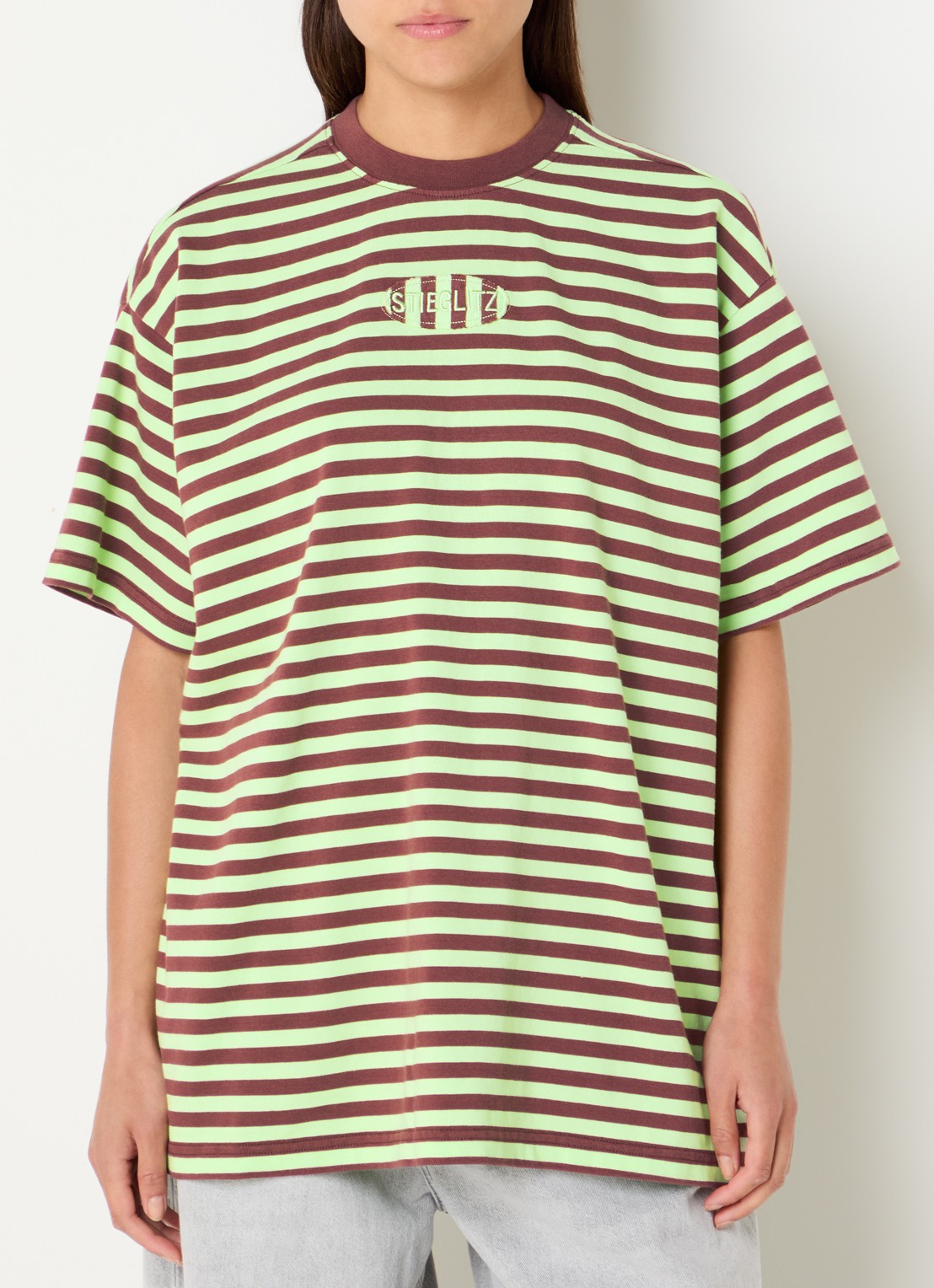 Stieglitz Oversized T-shirt met streepprint - detail 4 groen