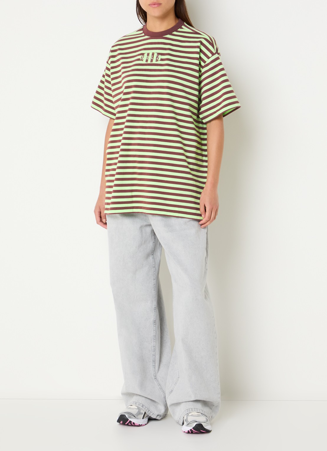 Stieglitz Oversized T-shirt met streepprint - voorkant 2 groen