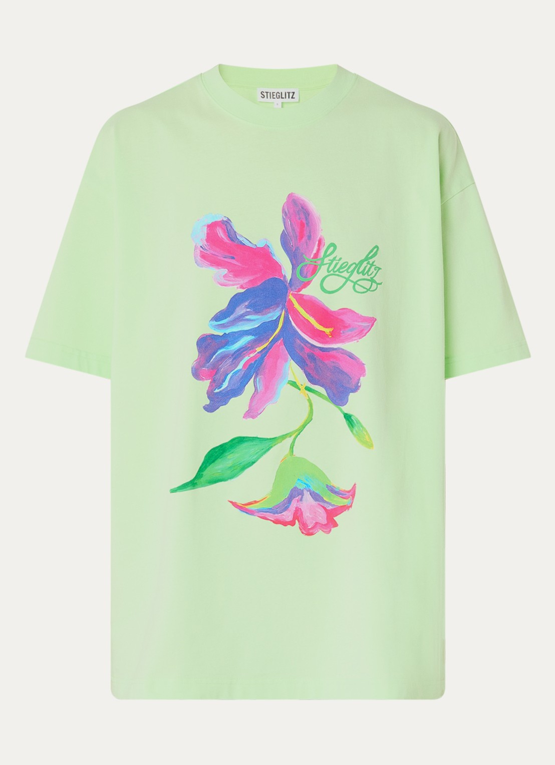 Stieglitz Philo oversized T-shirt met logoprint - voorkant 2 lichtgroen
