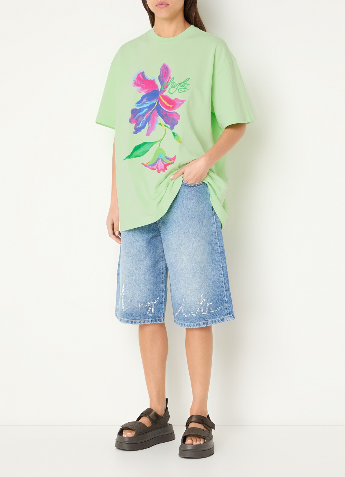 Stieglitz Philo oversized T-shirt met logoprint - voorkant 3 lichtgroen
