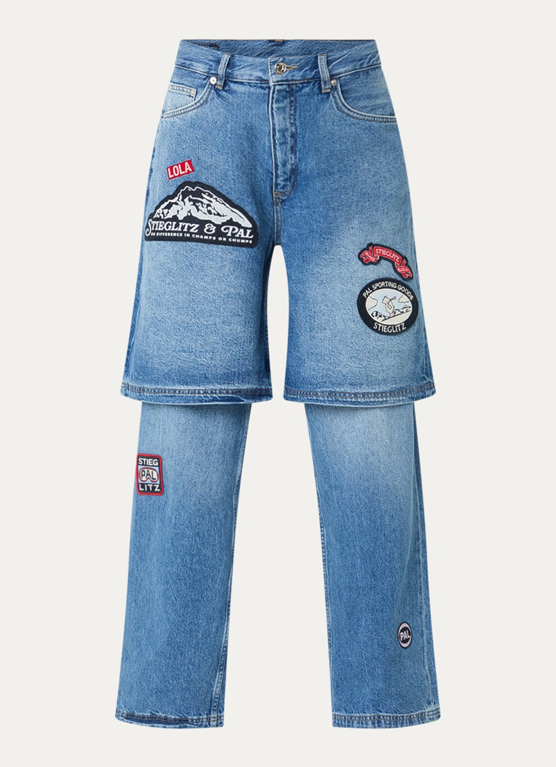 Stieglitz Rafa high waist wide leg jeans met logoborduring - voorkant indigo