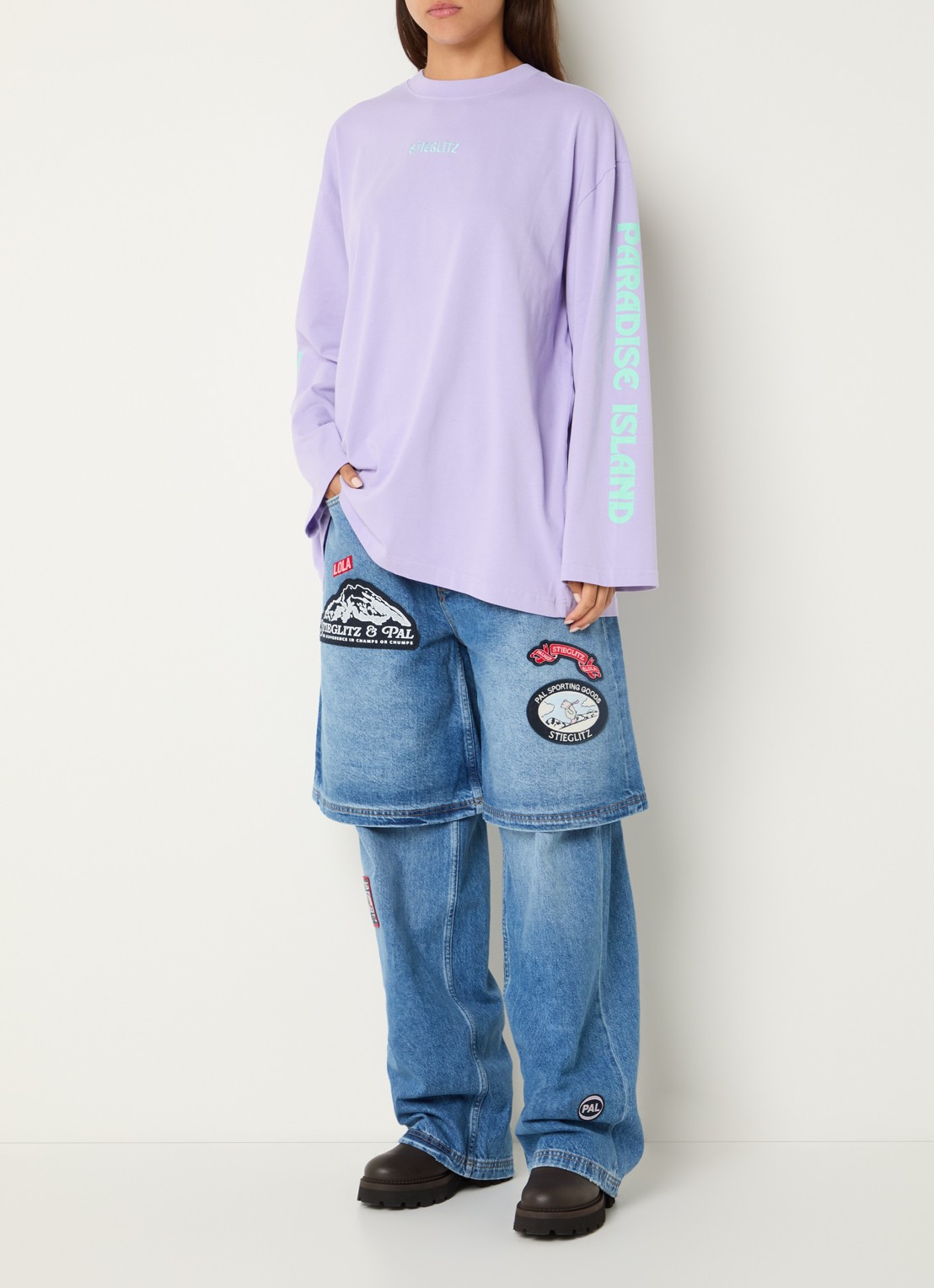 Stieglitz Rafa high waist wide leg jeans met logoborduring - voorkant 2 indigo