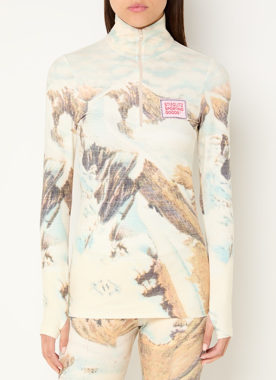 Stieglitz Rosario top met halve rits en print - detail lindegroen