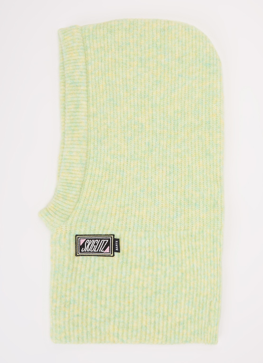 Stieglitz Skiglitz ribgebreide balaclava in wolblend met logo - voorkant lime