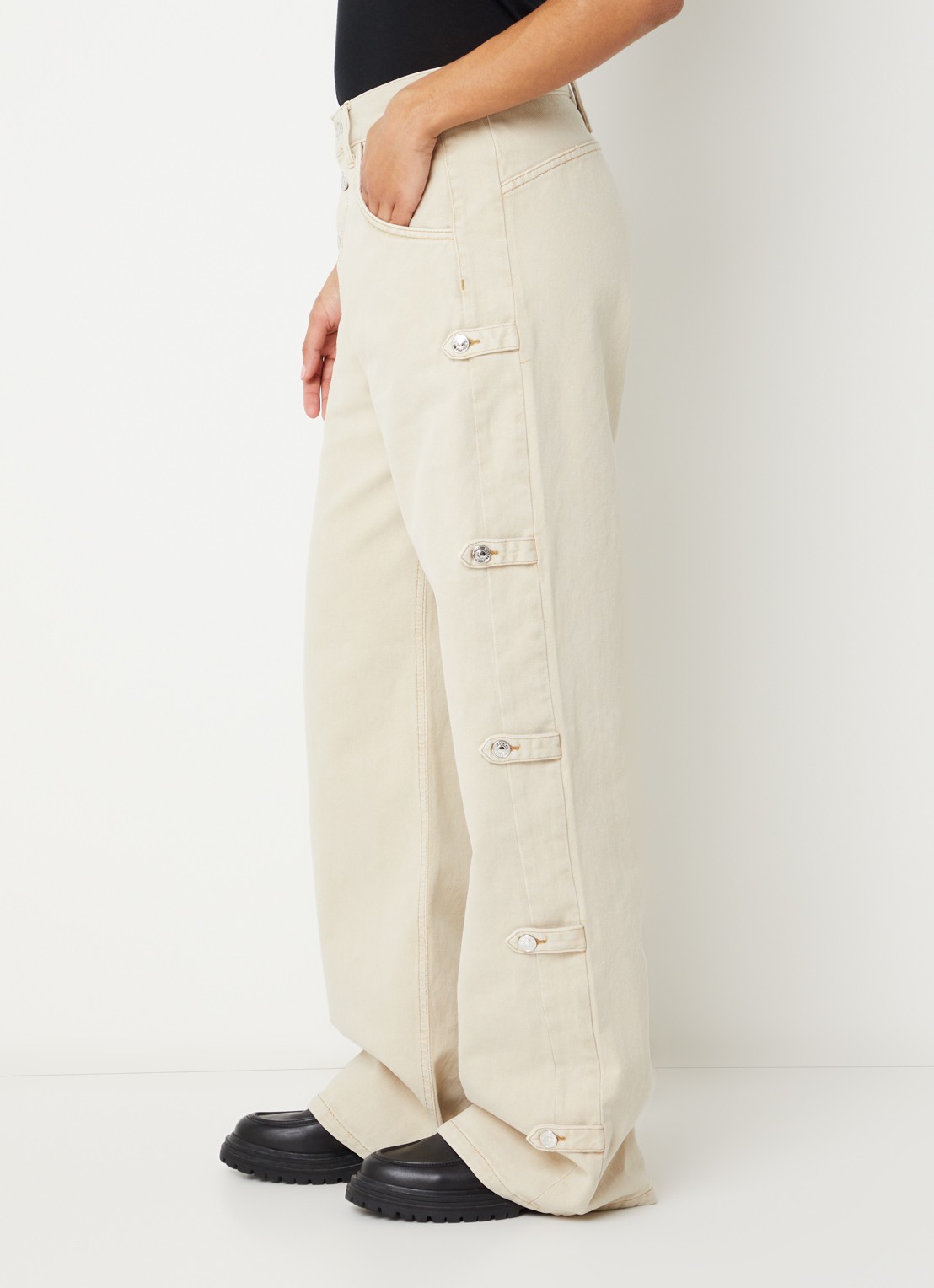 Stieglitz Taigo mid waist wide leg jeans met gekleurde wassing - detail 5 beige