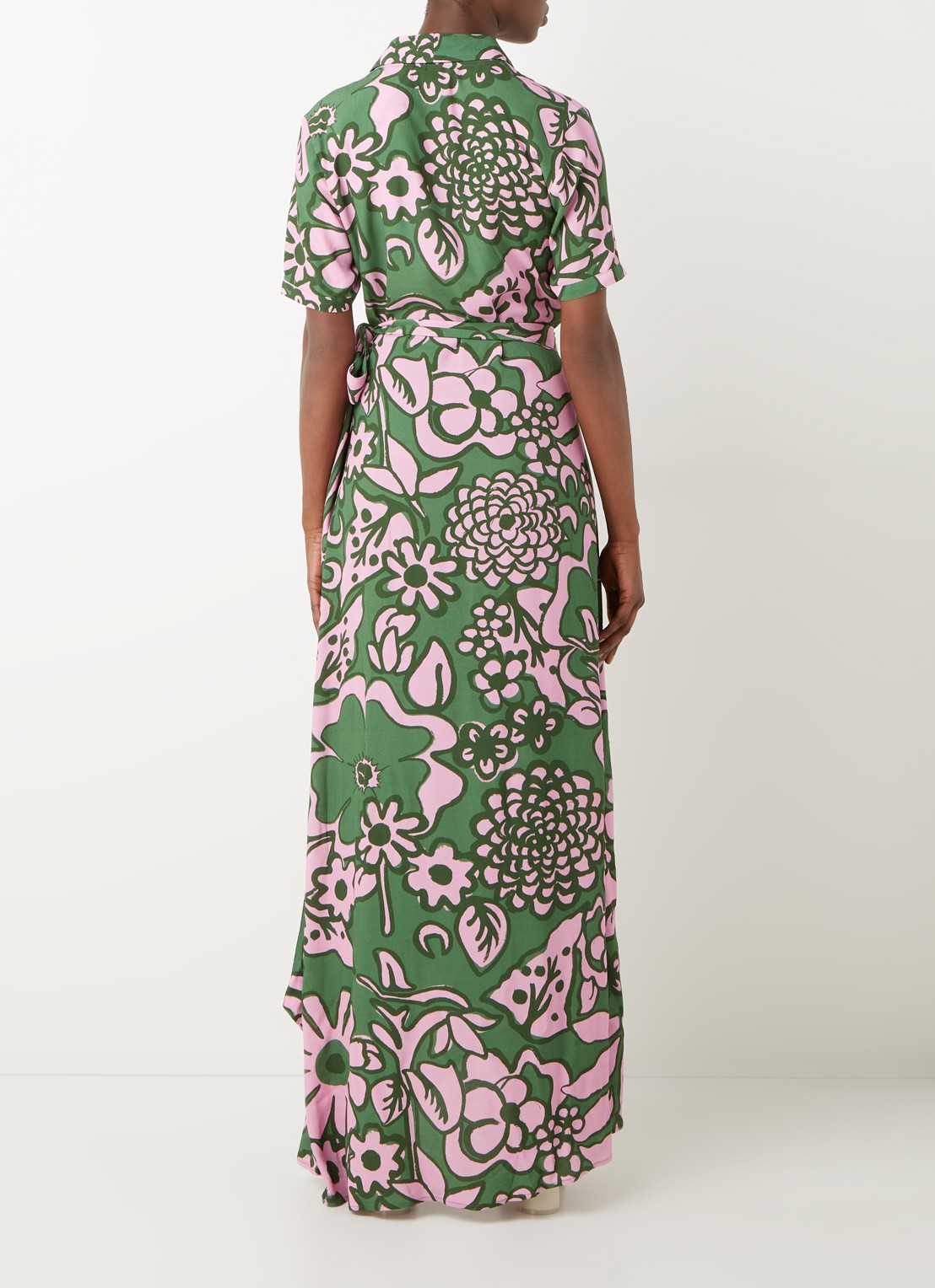 Stieglitz Tara maxi wikkeljurk met print in viscoseblend - achterkant 4 groen