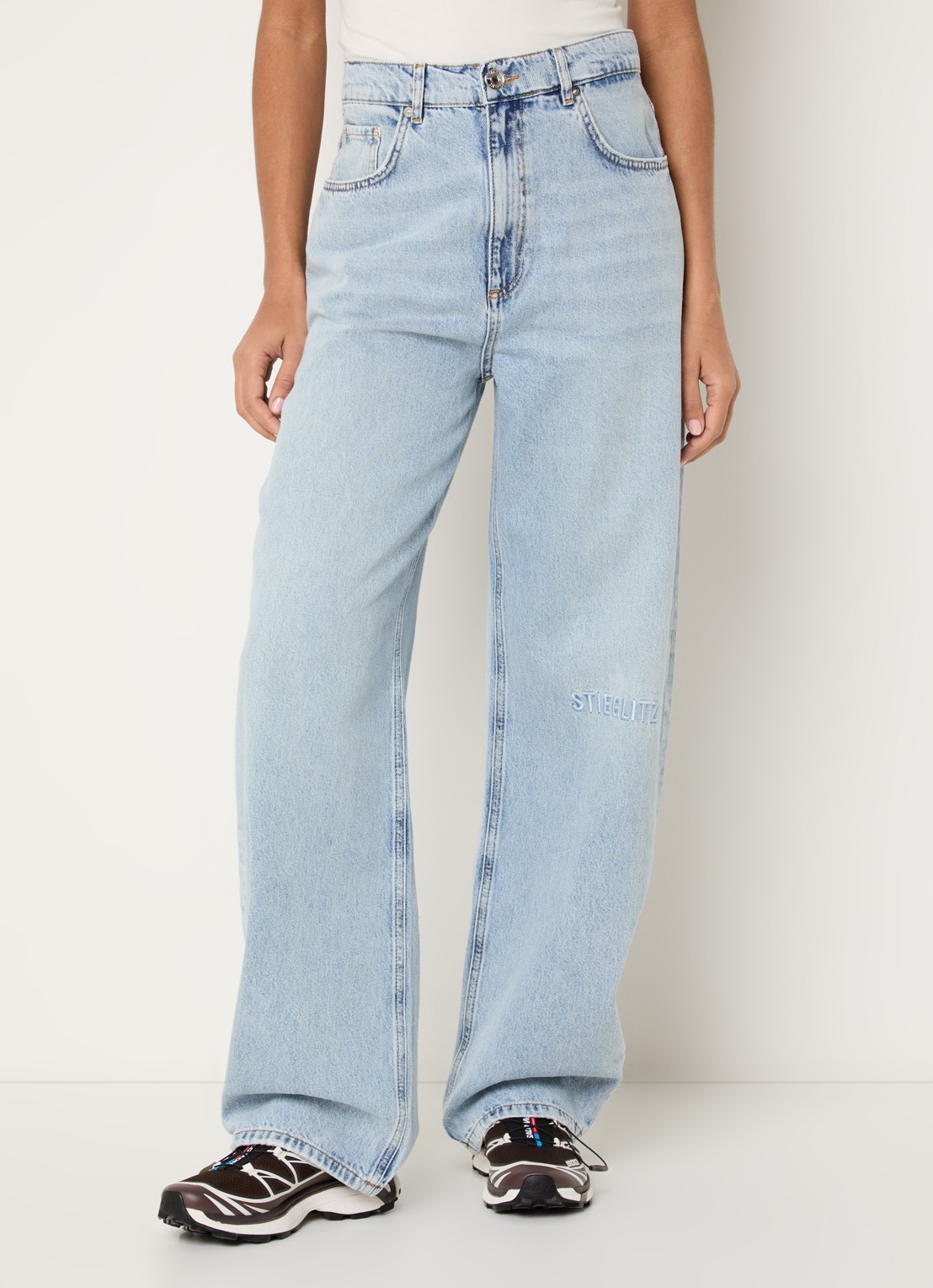 Stieglitz Teresa high waist wide leg jeans met logoborduring - detail 3 indigo