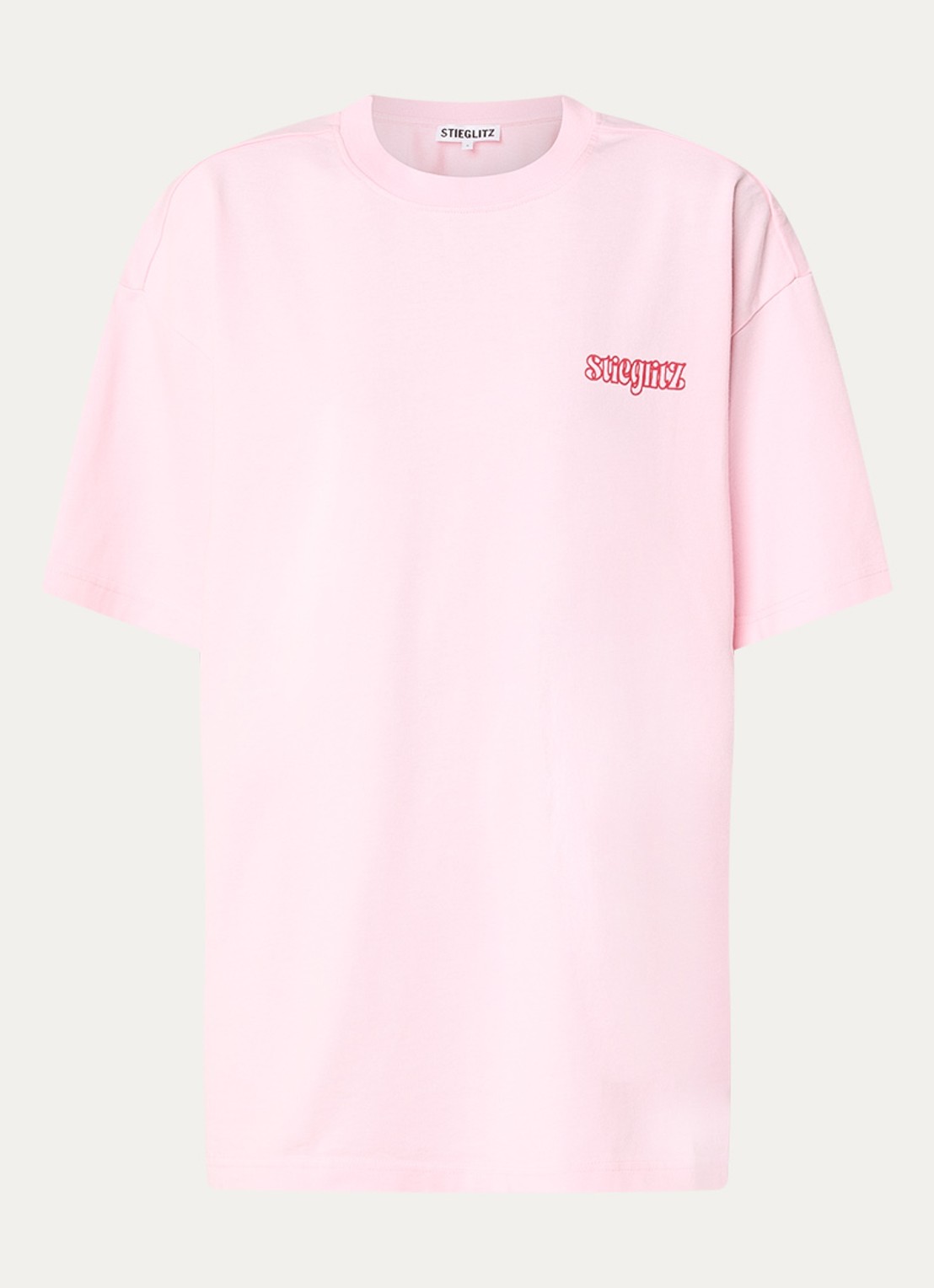 Stieglitz World of Stieg oversized T-shirt met logo- en backprint - voorkant lichtroze