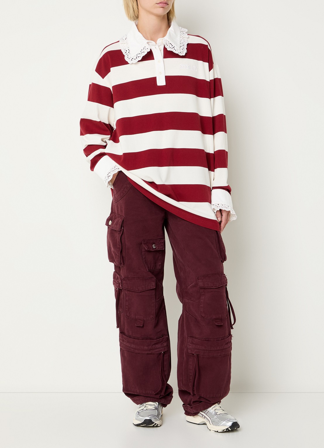 Stieglitz Zelina polo met streepprint - voorkant 4 bordeauxrood