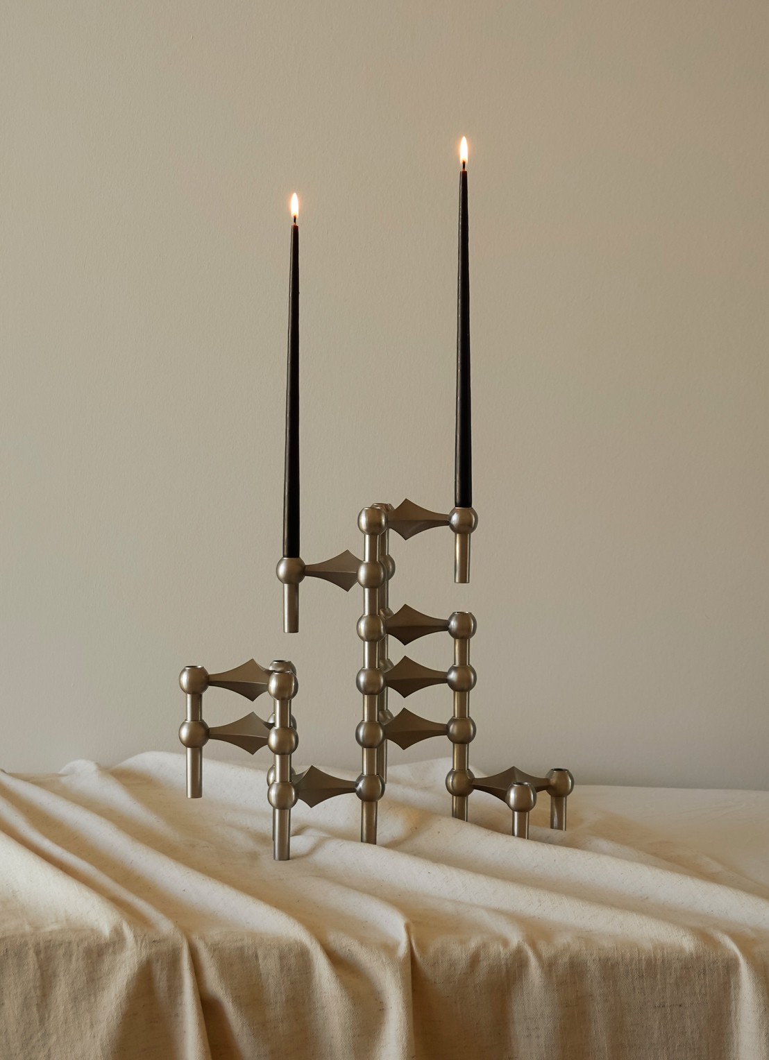 STOFF Nagel Kandelaar 6,9 cm set van 3 - detail 2 zilver