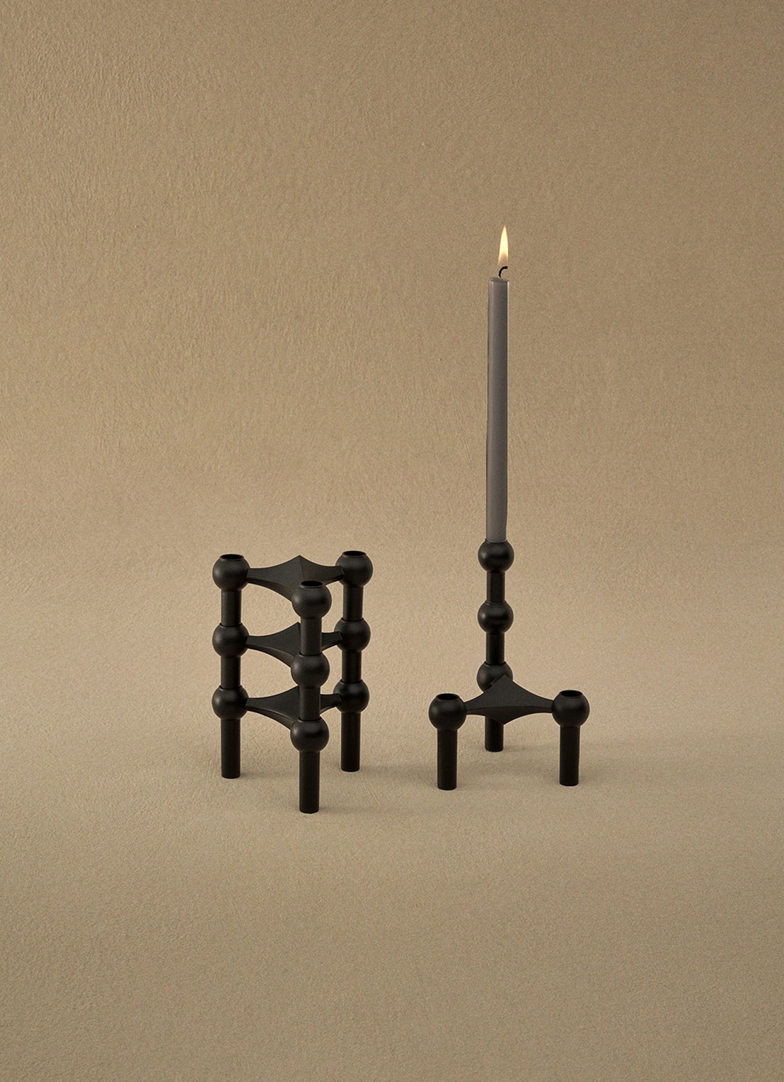 STOFF Nagel Kandelaar 6 cm set van 3 - voorkant 6 zwart