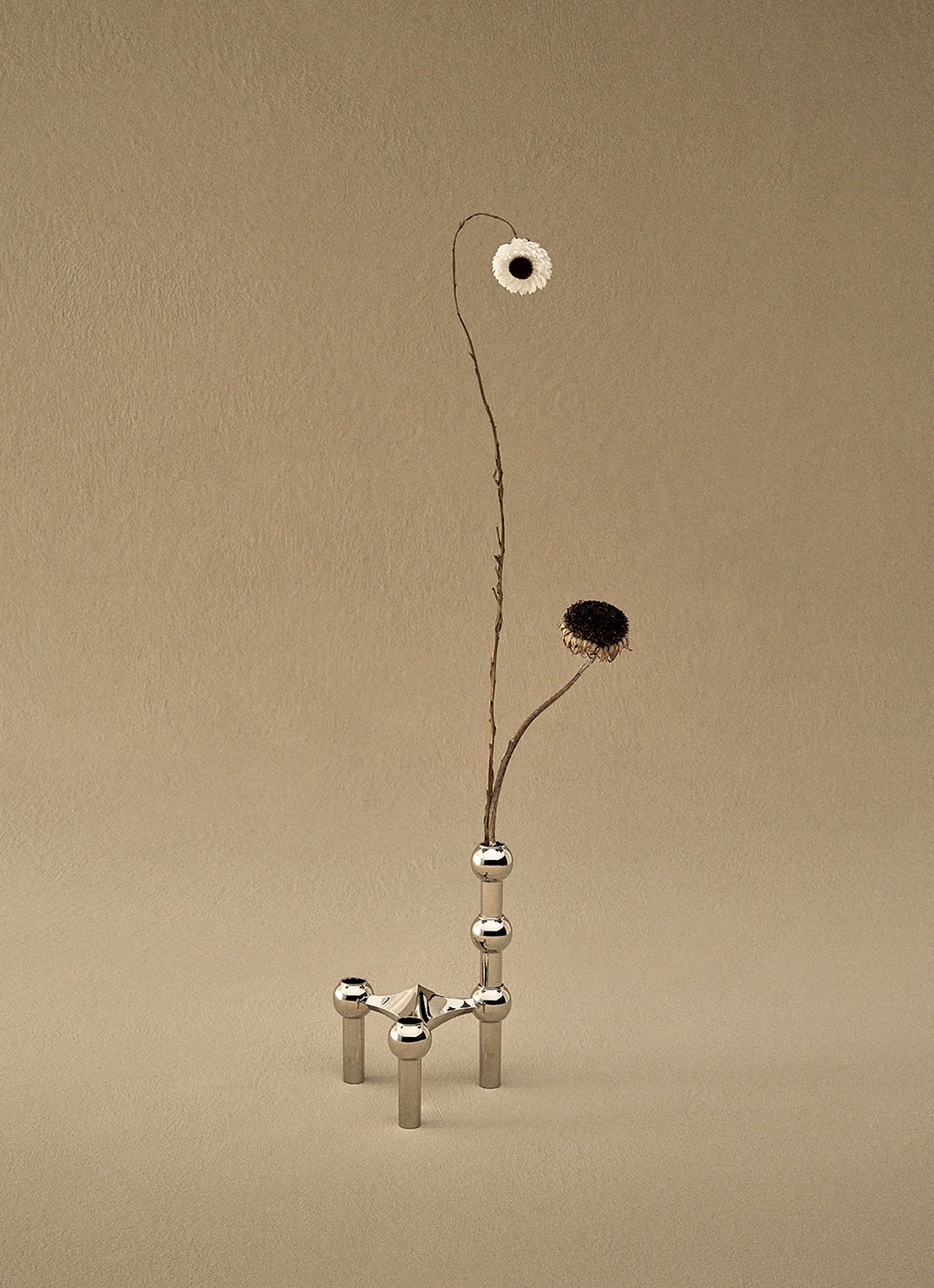 STOFF Nagel Kandelaar 6 cm set van 3 - voorkant 3 zilver