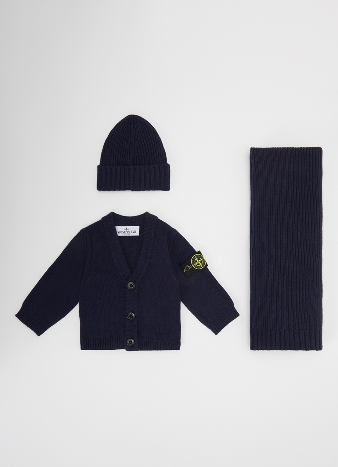 Stone Island 00001 set van vest met muts en sjaal in giftbox 3-delig - voorkant 2 donkerblauw